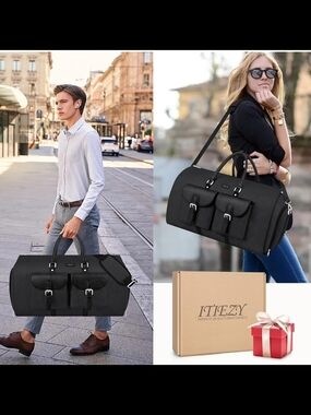 ITIEZY Men's Black Travel Duffle Garment Bag with Shoulder Strap
